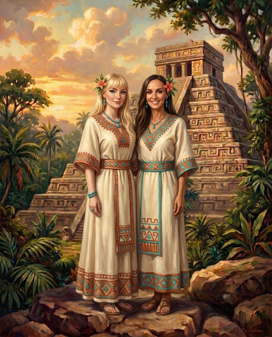Aztecs – Yetişkin Kız Kardeşler kişiye özel portre tasarım örneği