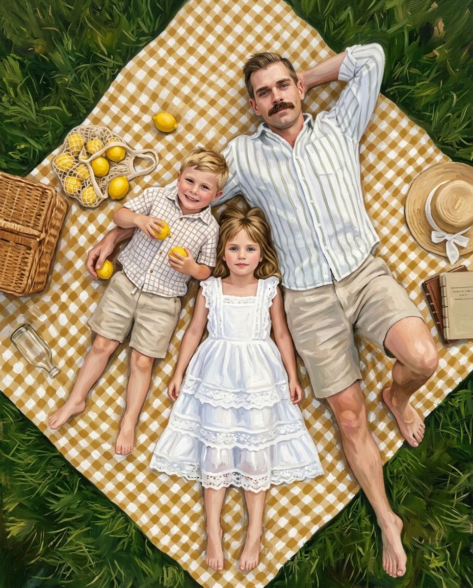 Lazy Lemon – Baba ve Çocuklar kişiye özel portre tasarım örneği