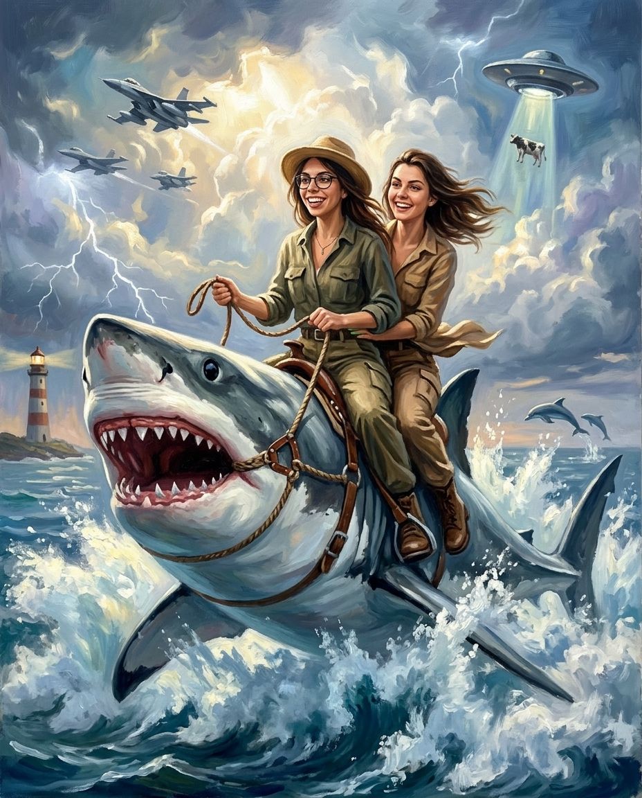 Shark Rider – Kadın Çift kişiye özel portre tasarım örneği