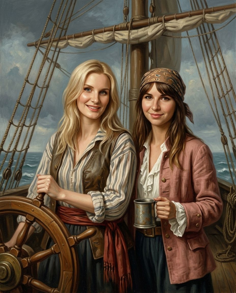 Wild Pirates – Yetişkin Kız Kardeşler kişiye özel portre tasarım örneği