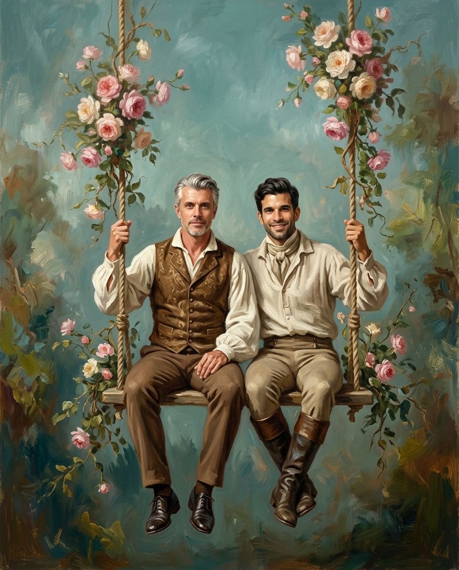 The Swing of Serenity – Yetişkin Erkek Kardeşler kişiye özel portre tasarım örneği