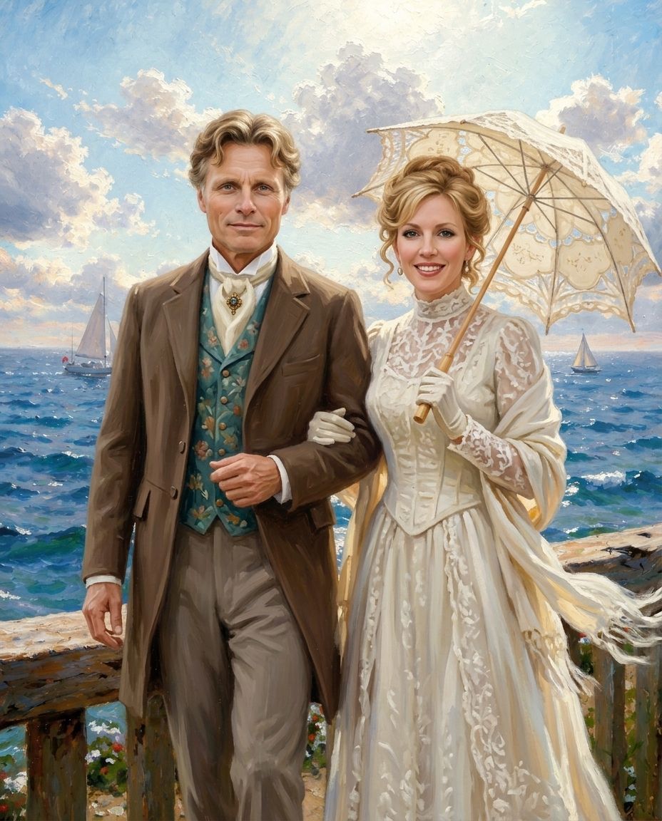 Romantic Seaside – Çift kişiye özel portre tasarım örneği