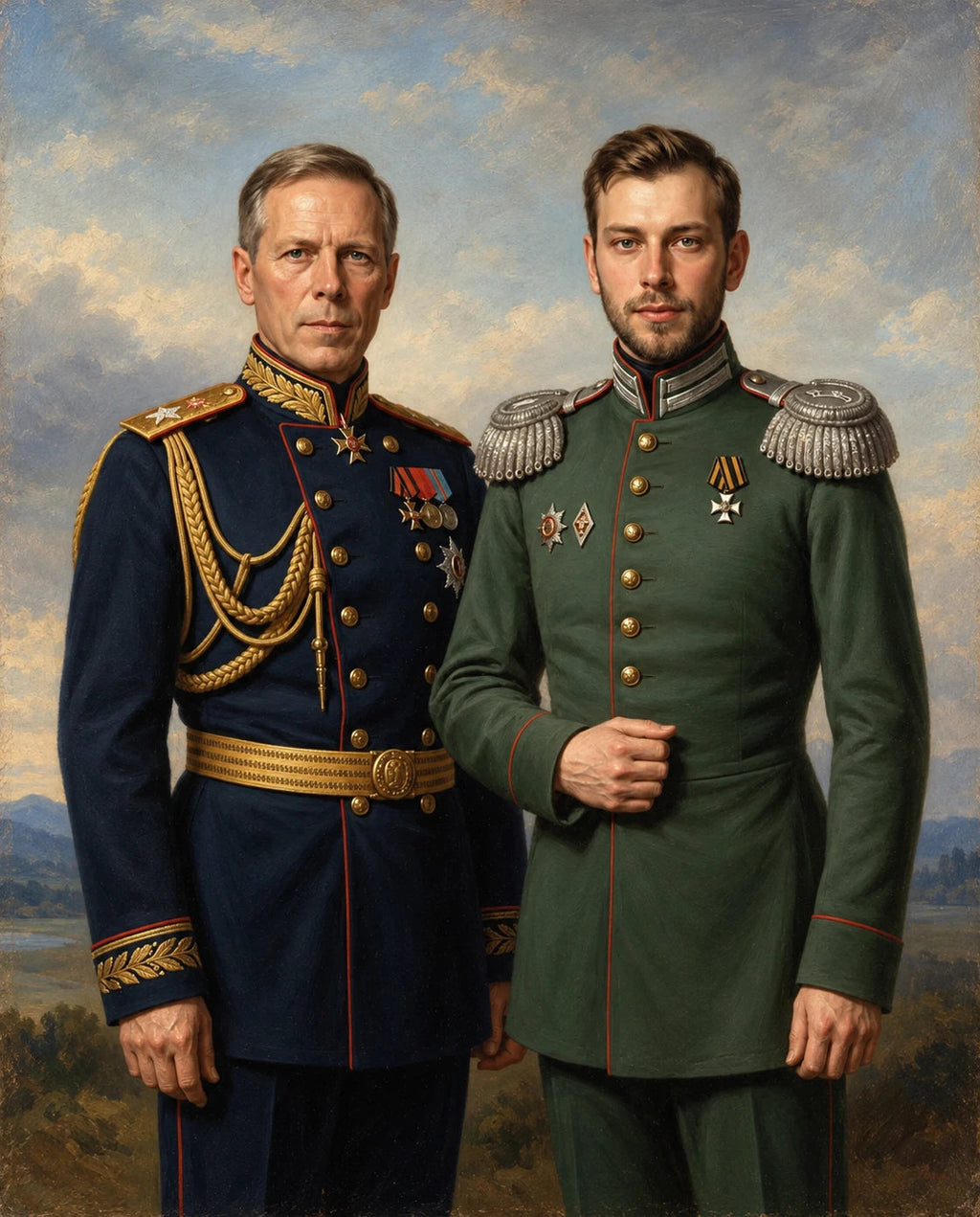 General – Yetişkin Erkek Kardeşler kişiye özel portre tasarım örneği