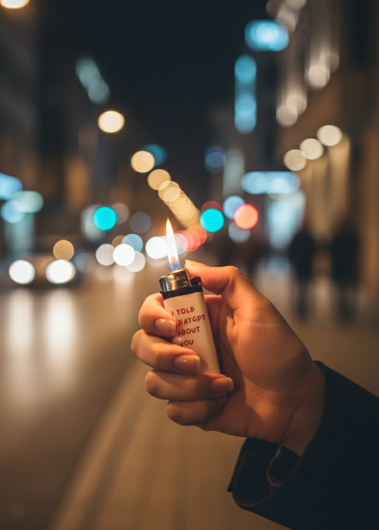 Flört temalı “I told ChatGPT about you” yazılı tasarım çakmak – değişik çakmak çeşitleri
