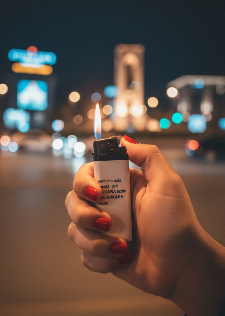 “Yemişim aşkı meşki, just Ankara lazım” yazılı tasarım çakmak – değişik çakmak çeşitleri