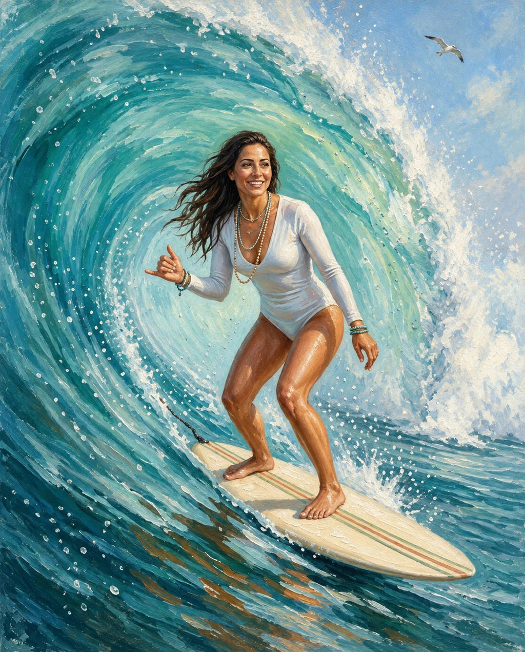 Majestic Surfer – Kadın kişiye özel portre tasarım örneği