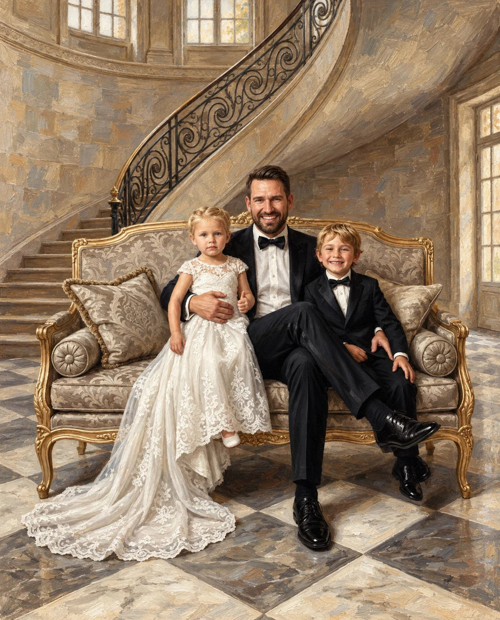 Marble & Lace – Baba ve Çocuklar kişiye özel portre tasarım örneği