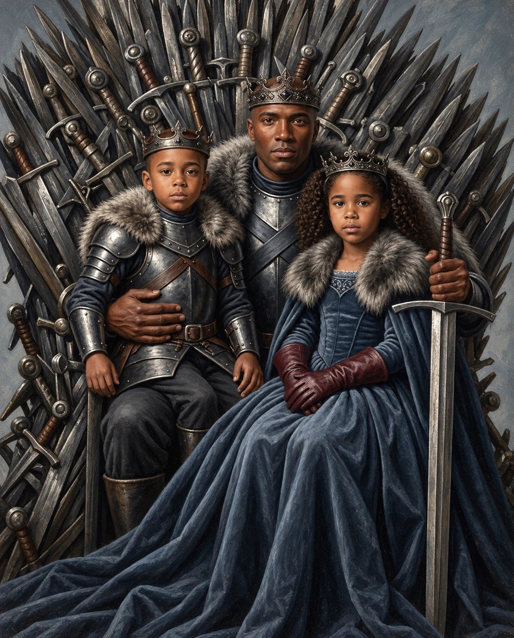 Royals of the North – Baba ve Çocuklar kişiye özel portre tasarım örneği
