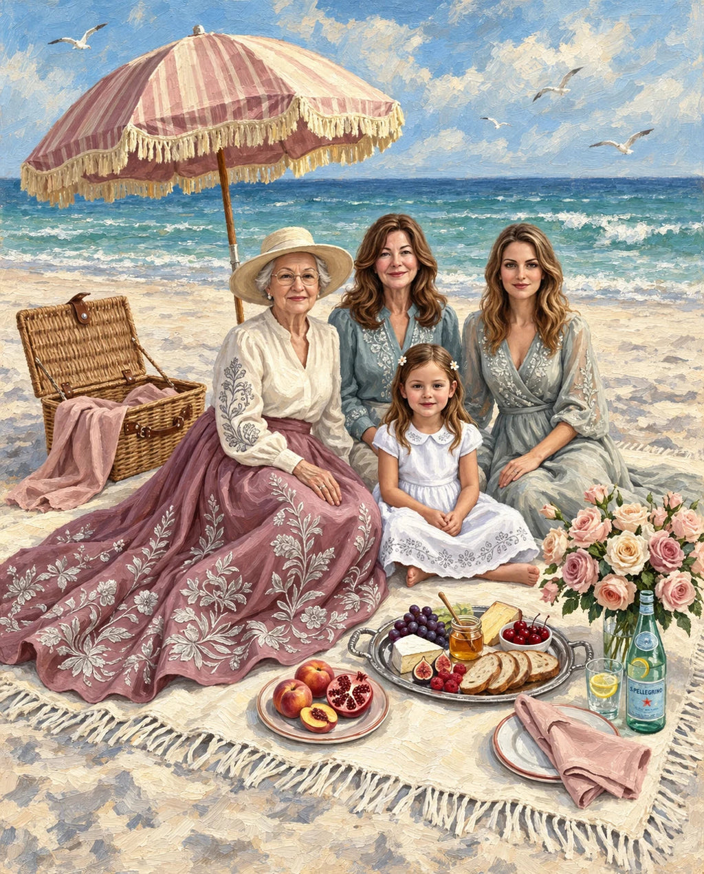Seaside Picnic – Kadın Kuşakları kişiye özel portre tasarım örneği