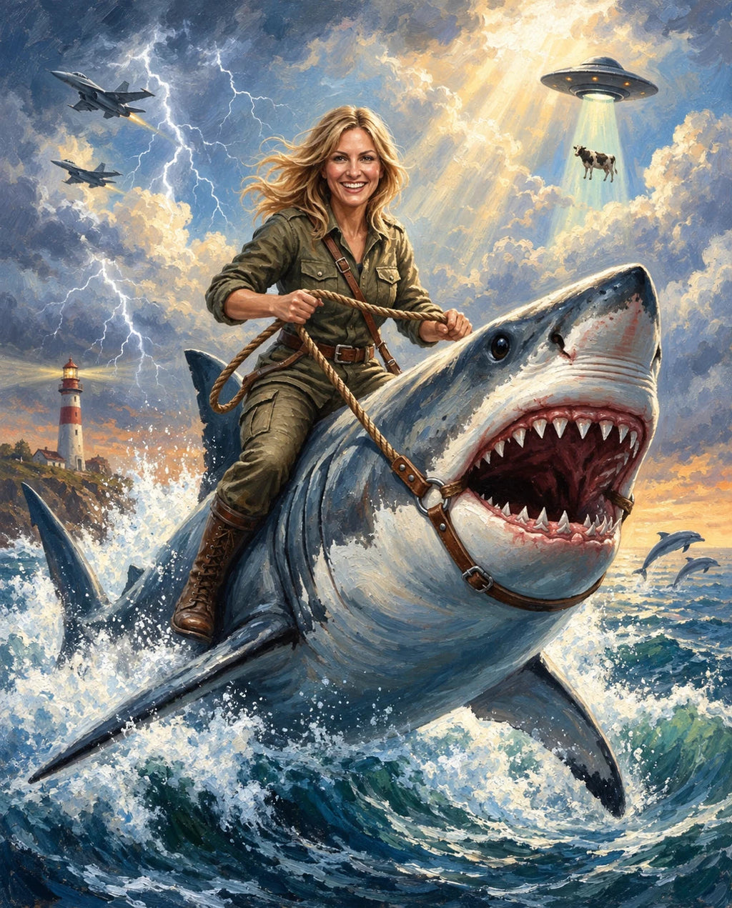 Shark Rider – Kadın kişiye özel portre tasarım örneği