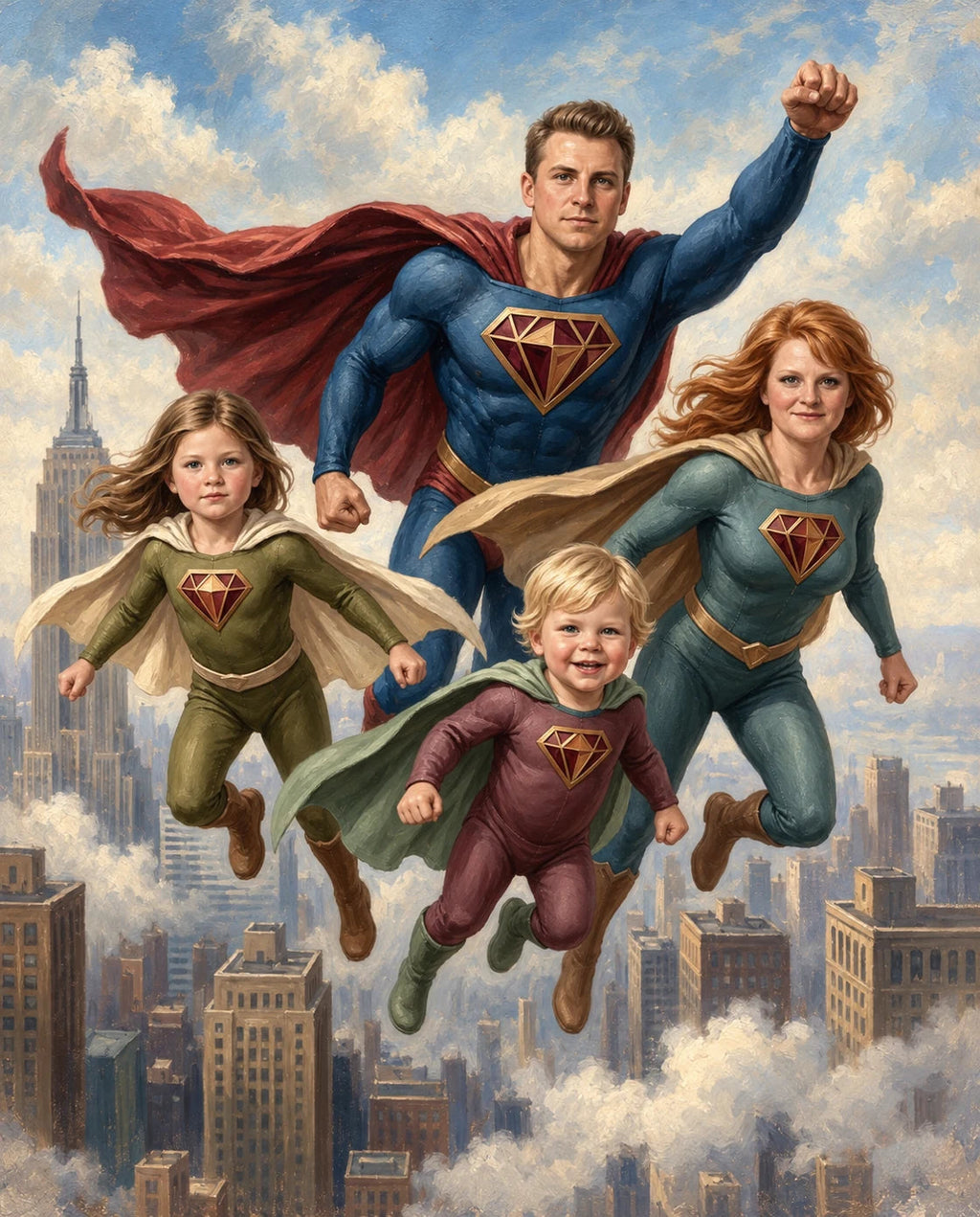 Super Hero – Anne Baba ve Çocuk kişiye özel portre tasarım örneği