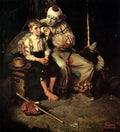 Norman Rockwell’in Kaçak Çocuk ve Palyaço (1922) eseri: çocuğun gözyaşını silen palyaço, yanlarındaki küçük köpek ve yerdeki bohça; eserin tamamı.