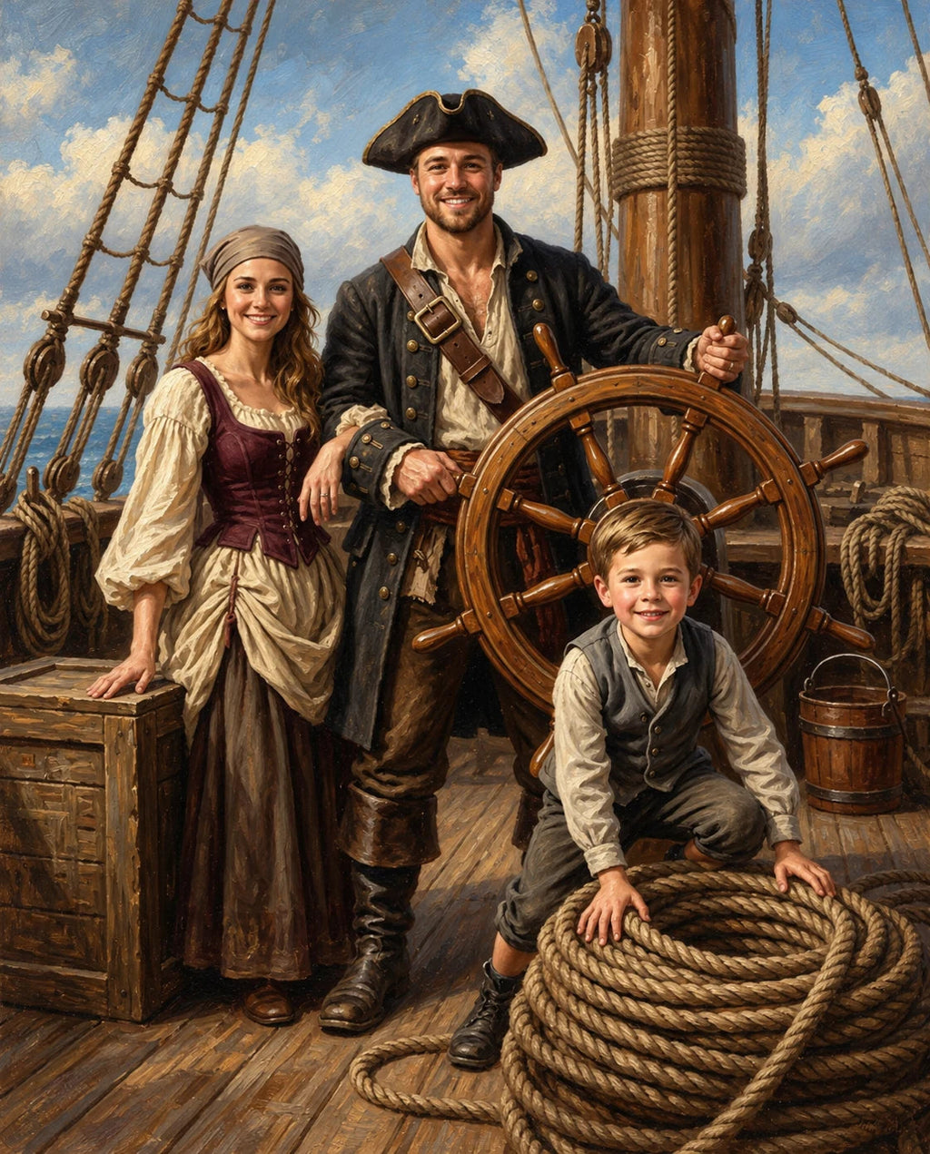 Wild Pirates – Anne Baba ve Çocuk kişiye özel portre tasarım örneği